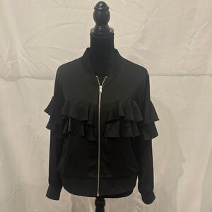 Express Black Ruffle Detail Bomber Jacket